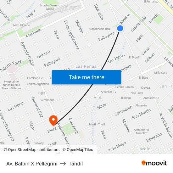 Av. Balbín X Pellegrini to Tandil map