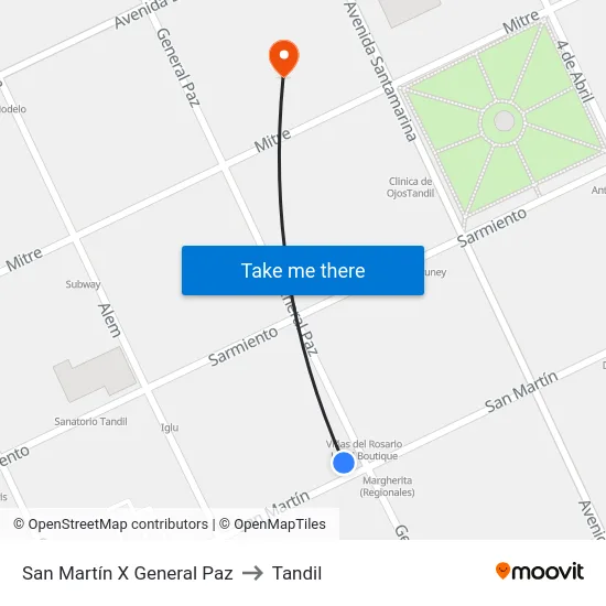 San Martín X General Paz to Tandil map
