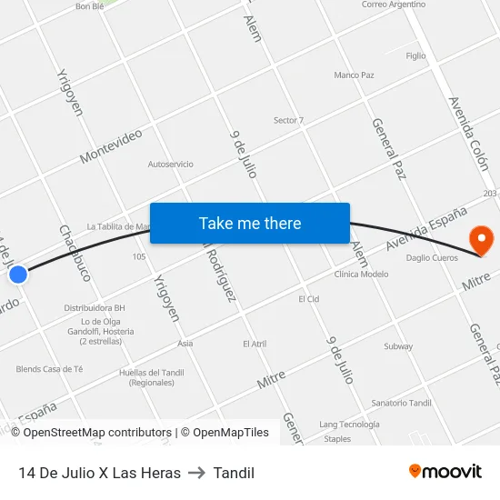 14 De Julio X Las Heras to Tandil map