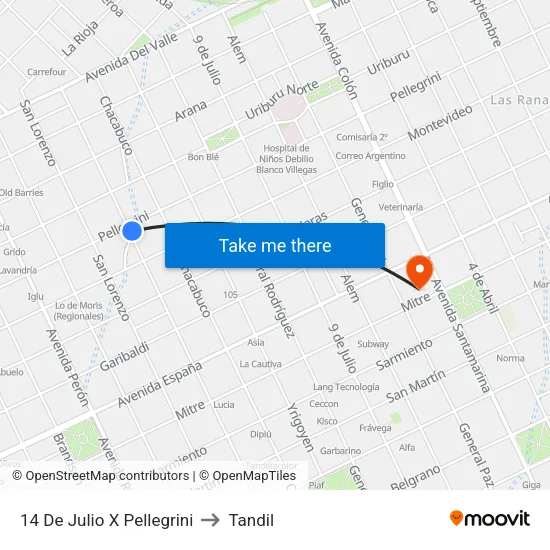14 De Julio X Pellegrini to Tandil map