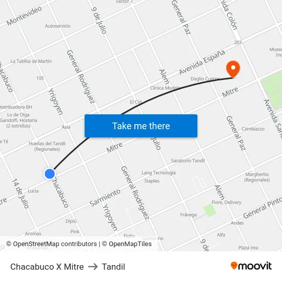 Chacabuco X Mitre to Tandil map