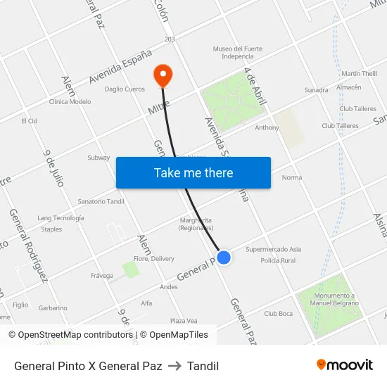 General Pinto X General Paz to Tandil map