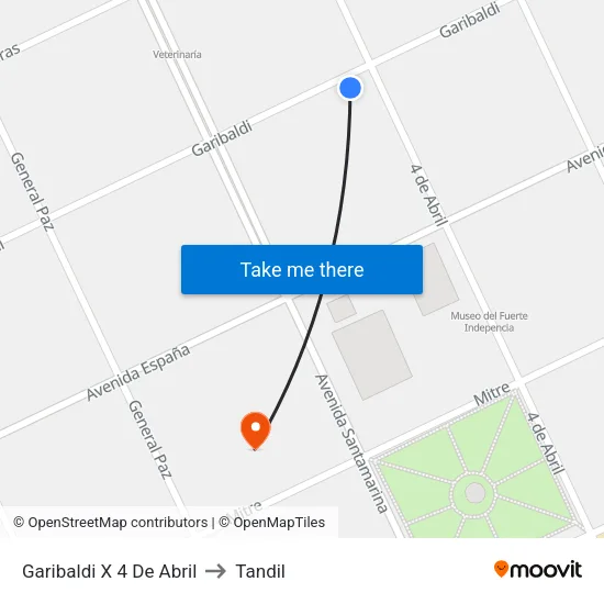 Garibaldi X 4 De Abril to Tandil map