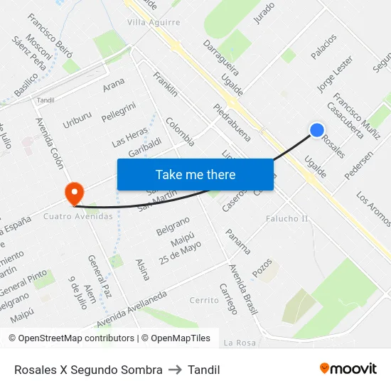 Rosales X Segundo Sombra to Tandil map