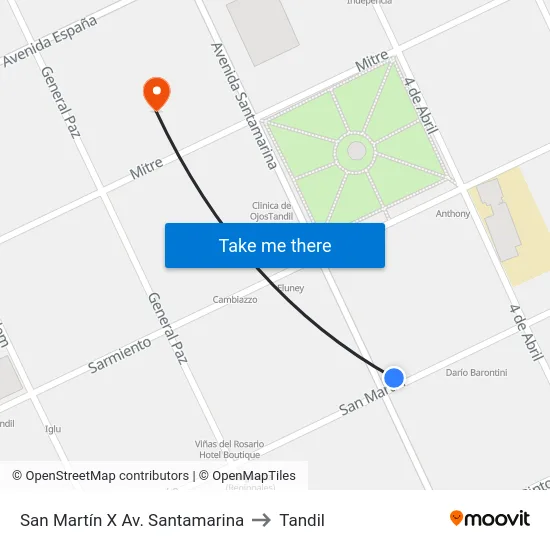 San Martín X Av. Santamarina to Tandil map