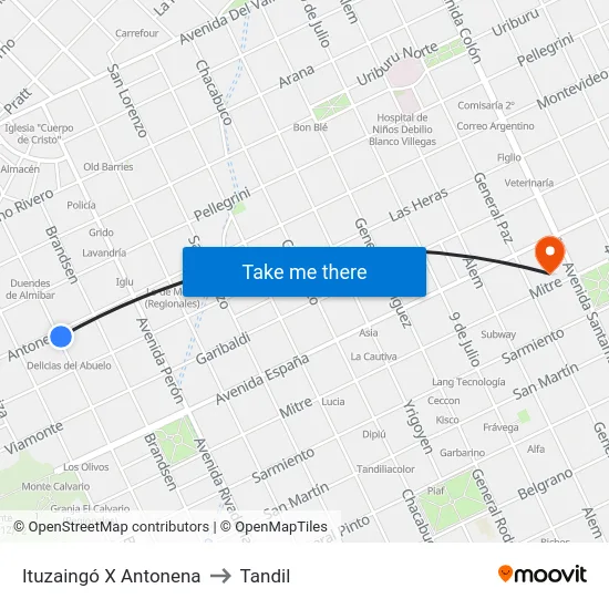 Ituzaingó X Antonena to Tandil map