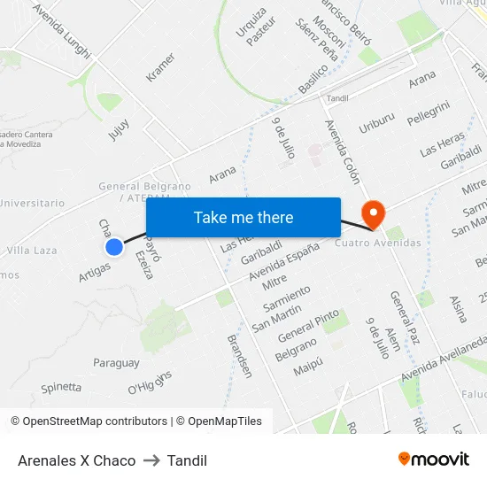 Arenales X Chaco to Tandil map