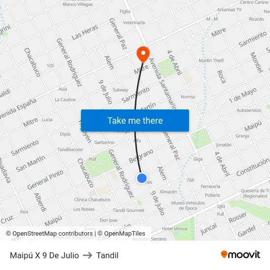 Maipú X 9 De Julio to Tandil map