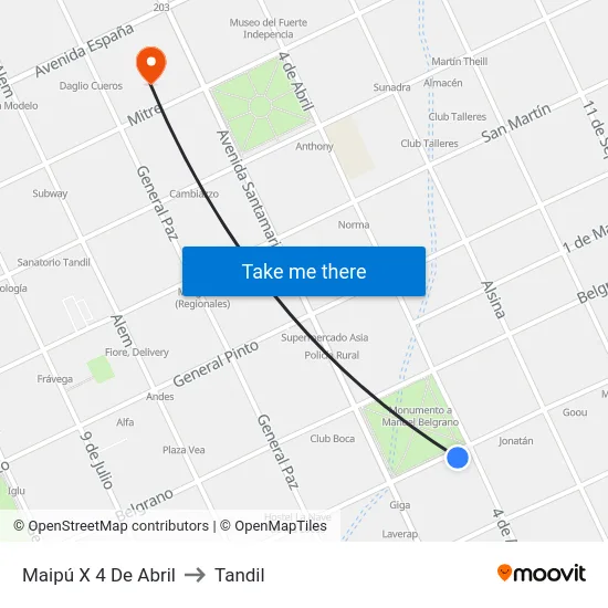 Maipú X 4 De Abril to Tandil map