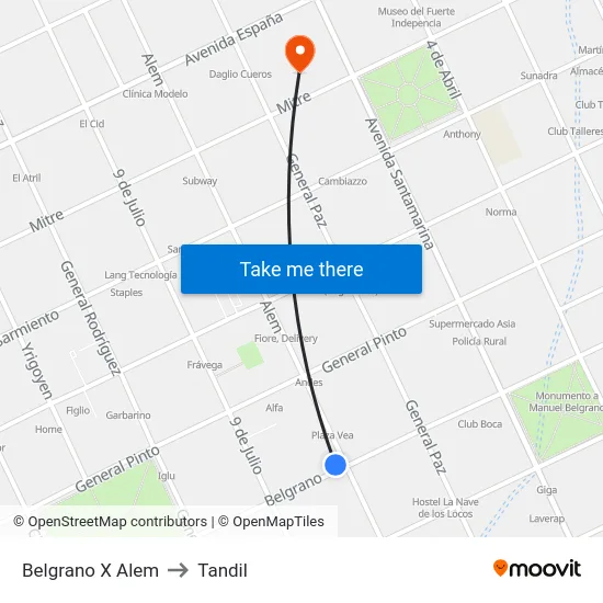 Belgrano X Alem to Tandil map
