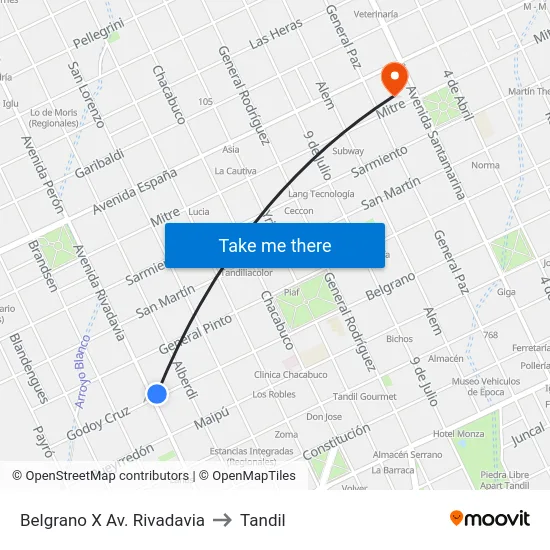 Belgrano X Av. Rivadavia to Tandil map
