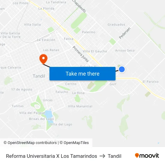 Reforma Universitaria X Los Tamarindos to Tandil map