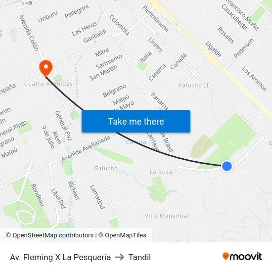 Av. Fleming X La Pesquería to Tandil map