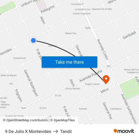 9 De Julio X Montevideo to Tandil map