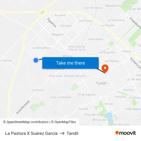 La Pastora X Suárez García to Tandil map