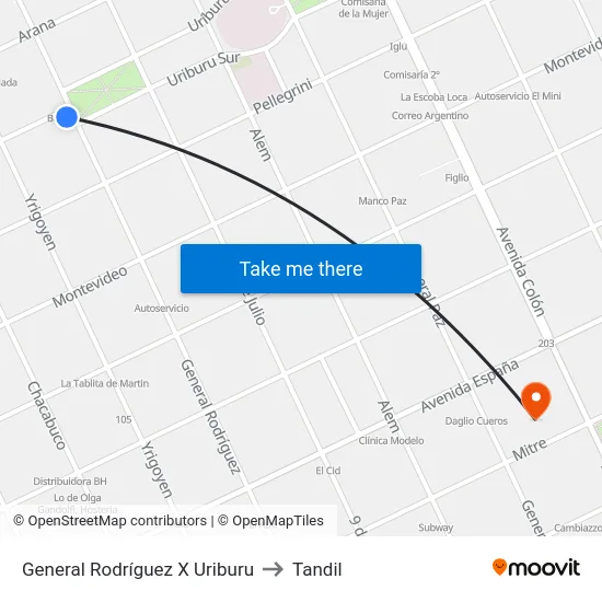 General Rodríguez X Uriburu to Tandil map