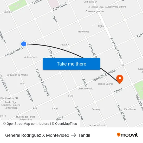 General Rodríguez X Montevideo to Tandil map