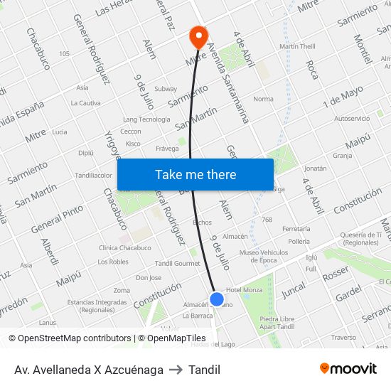 Av. Avellaneda X Azcuénaga to Tandil map