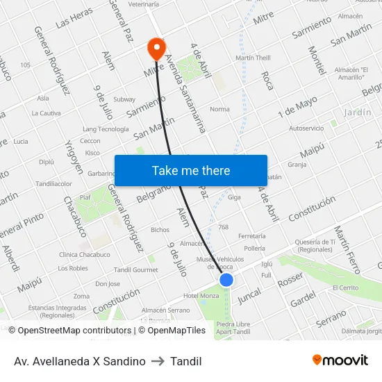 Av. Avellaneda X Sandino to Tandil map