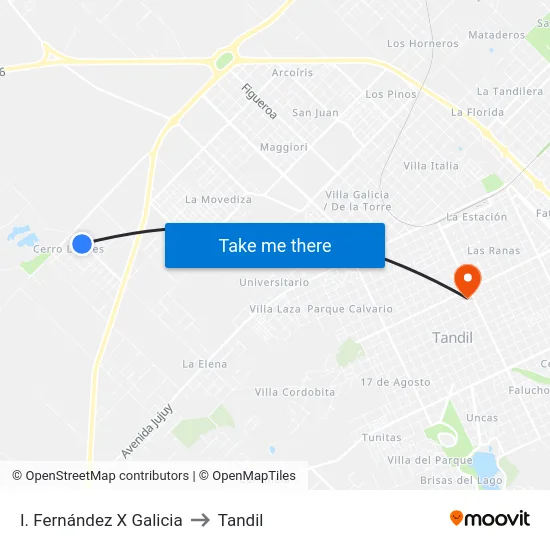 I. Fernández X Galicia to Tandil map