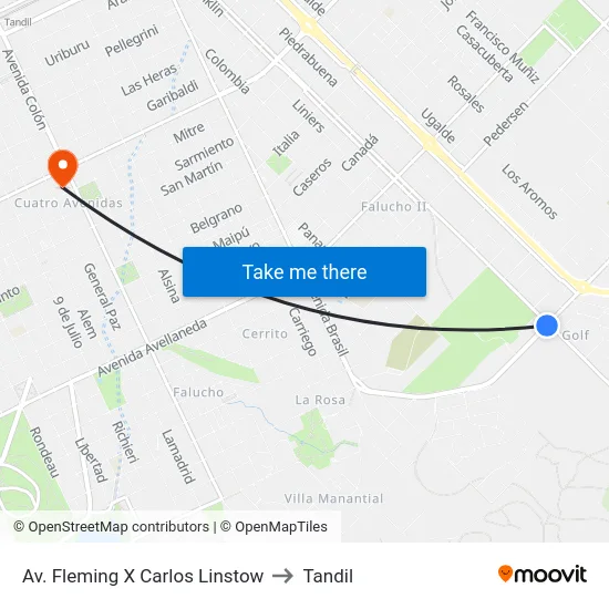 Av. Fleming X Carlos Linstow to Tandil map