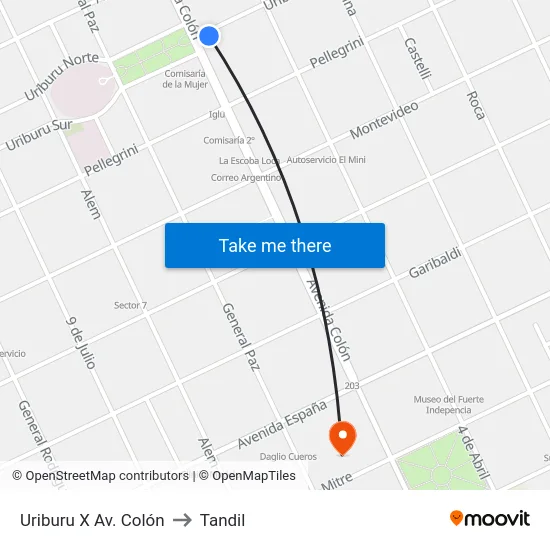 Uriburu X Av. Colón to Tandil map