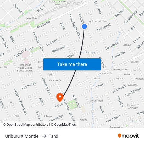 Uriburu X Montiel to Tandil map