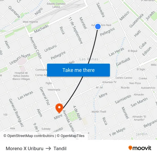 Moreno X Uriburu to Tandil map