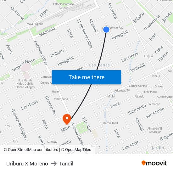 Uriburu X Moreno to Tandil map