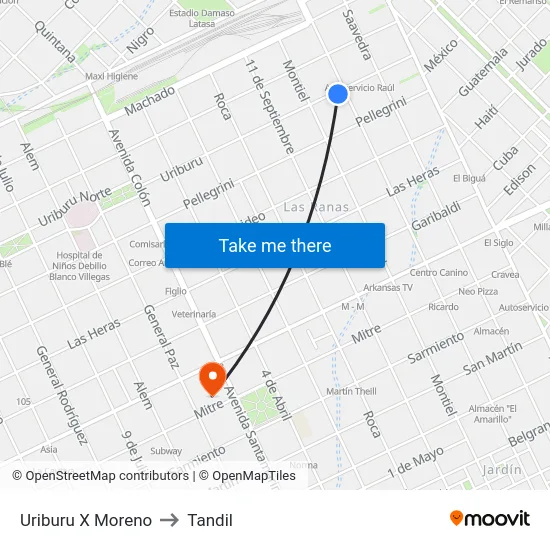 Uriburu X Moreno to Tandil map