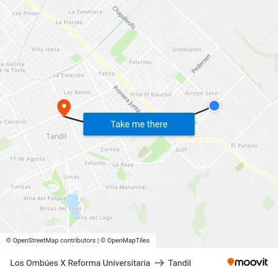 Los Ombúes X Reforma Universitaria to Tandil map