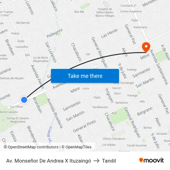 Av. Monseñor De Andrea X Ituzaingó to Tandil map