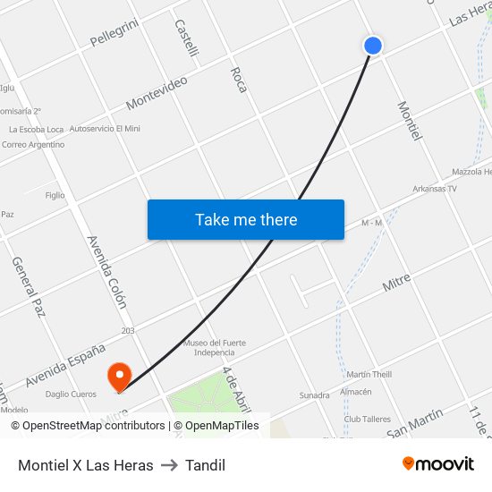 Montiel X Las Heras to Tandil map