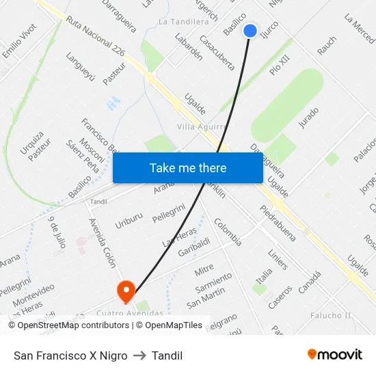 San Francisco X Nigro to Tandil map
