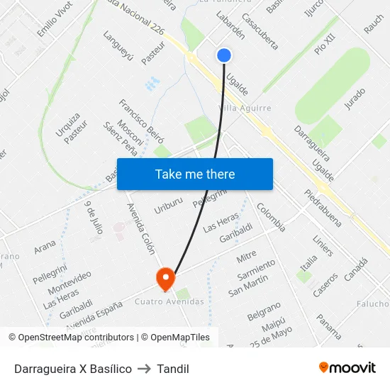 Darragueira X Basílico to Tandil map