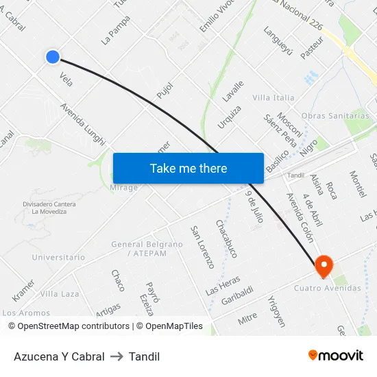 Azucena Y Cabral to Tandil map