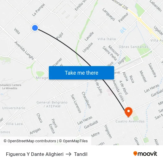 Figueroa Y Dante Alighieri to Tandil map