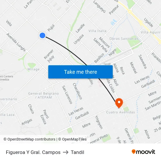 Figueroa Y Gral. Campos to Tandil map