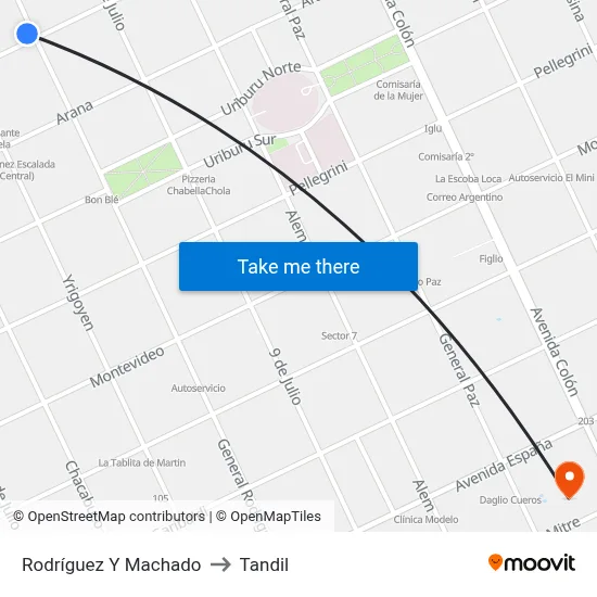 Rodríguez Y Machado to Tandil map
