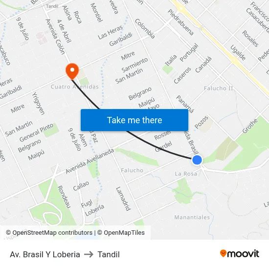 Av. Brasil Y Loberia to Tandil map