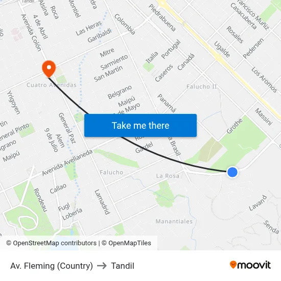 Av. Fleming (Country) to Tandil map