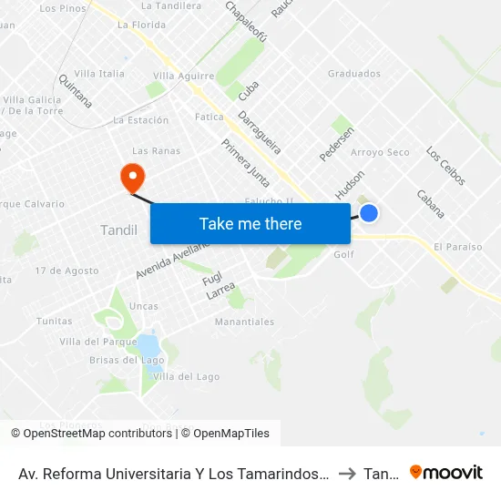 Av. Reforma Universitaria Y Los Tamarindos, 751 to Tandil map