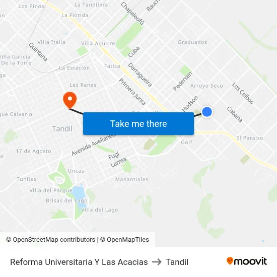Reforma Universitaria Y Las Acacias to Tandil map