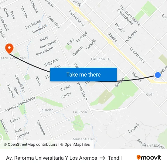 Av. Reforma Universitaria Y Los Aromos to Tandil map