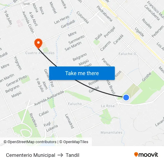 Cementerio Municipal to Tandil map