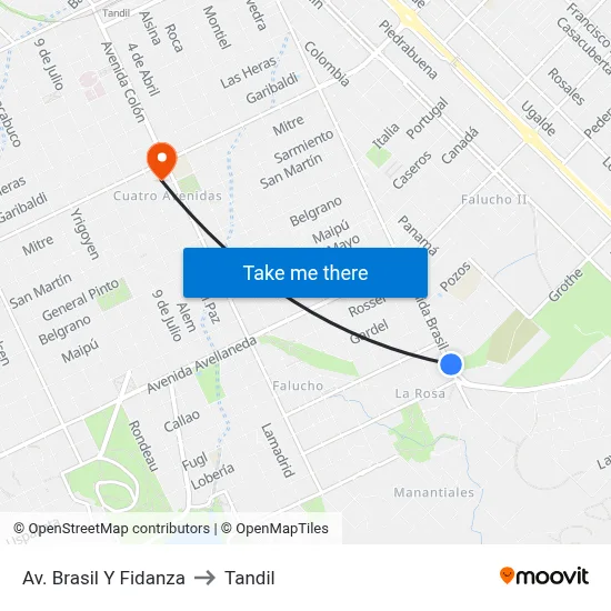 Av. Brasil Y Fidanza to Tandil map