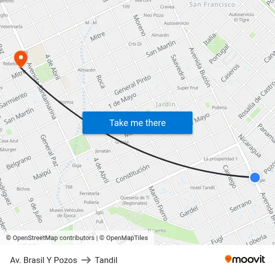 Av. Brasil Y Pozos to Tandil map