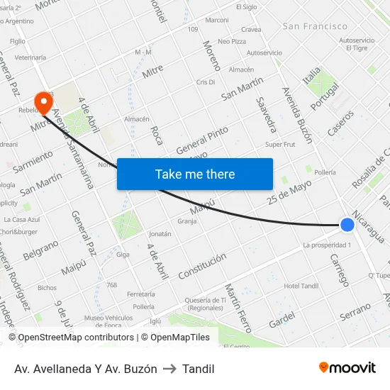 Av. Avellaneda Y Av. Buzón to Tandil map