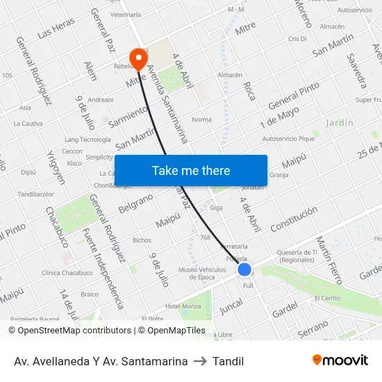 Av. Avellaneda Y Av. Santamarina to Tandil map