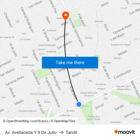 Av. Avellaneda Y 9 De Julio to Tandil map
